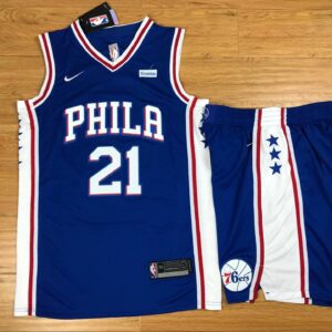 76ers 21 Joel Embiid Blue Swingman Men Jersey With Shorts