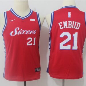 76ers 21 Joel Embiid Red Swingman Youth Jersey