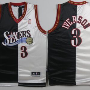 76ers 3 Allen Iverson Black White Split Men Jersey