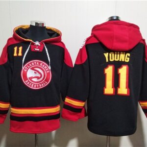 Hawks 11 Trae Young Black Red Lace-Up Pullover Hoodie