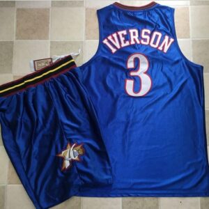 76ers 3 Allen Iverson Blue Men Jerseys( With Shorts)