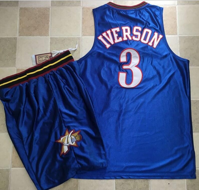 76ers 3 Allen Iverson Blue Men Jerseys( With Shorts)