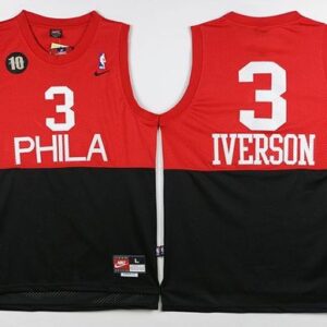76ers 3 Allen Iverson Black Red Throwback 10th Anniversary Men Jersey
