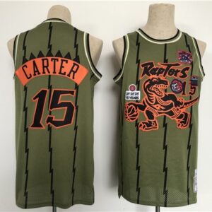 Raptors 15 Vince Carter Green Military Flight Patchs Basketball Men Jersey