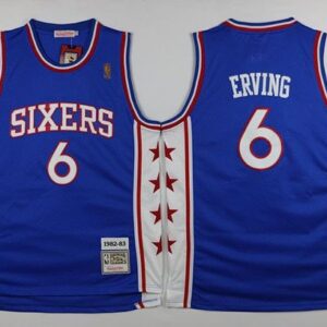 76ers 6 Julius Erving Blue Throwback Men Jersey