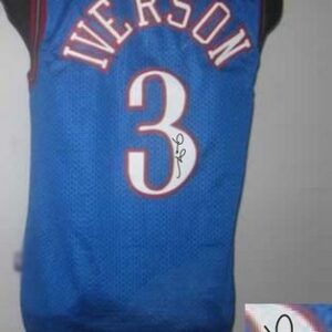 76ers 3 Allen Iverson Blue Revolution 30 Autographed Men Jersey