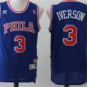 76ers 3 Allen Iverson Blue Hardwood Classics Men Jersey