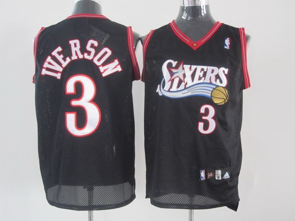76ers 3 Allen Iverson Black Men Jersey