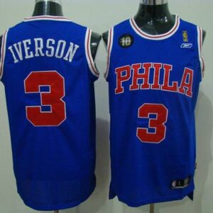 76ers 3 Allen Iverson Blue Reebok 10TH Throwback Men Jersey