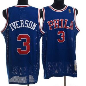 76ers 3 Allen Iverson Blue Throwback Men Jersey