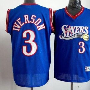 76ers 3 Allen Iverson Blue Throwback Men Jersey