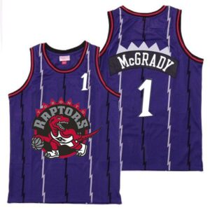 Raptors 1 Tracy McGrady Purple Big Gray Red Logo Retro Men Jersey
