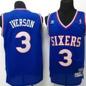 76ers 3 Allen Iverson Blue Throwback Men Jersey