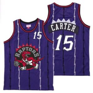 Raptors 15 Vince Carter Purple Big Gray Red Logo Retro Men Jersey