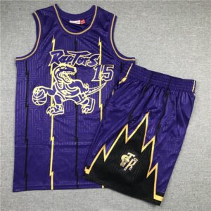 Raptors 15 Vince Carter Purple 1998-99 Hardwood Classics Men Jersey(With Shorts)