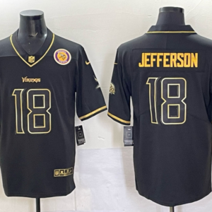 Nike Vikings 18 Jefferson Black Gold Vapor Limited Men Jersey
