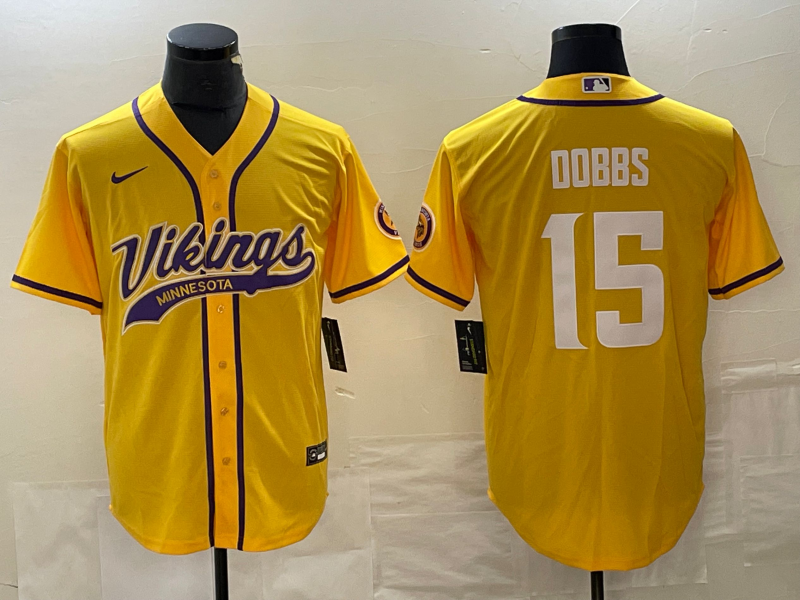 Nike Vikings 15 Dobbs Yellow Baseball Vapor Limited Men Jersey