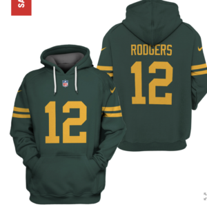 Packers 12 Aaron Rodgers Green 2021 Stitched New Hoodie