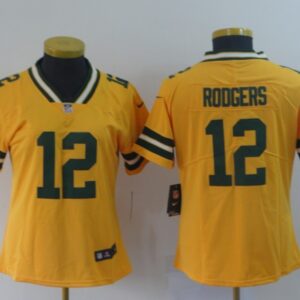 Packers 12 Aaron Rodgers Gold Inverted Legend Women Jersey