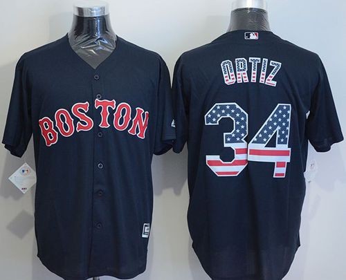 MLB Red Sox 34 David Ortiz Navy Blue USA Flag Men Jersey