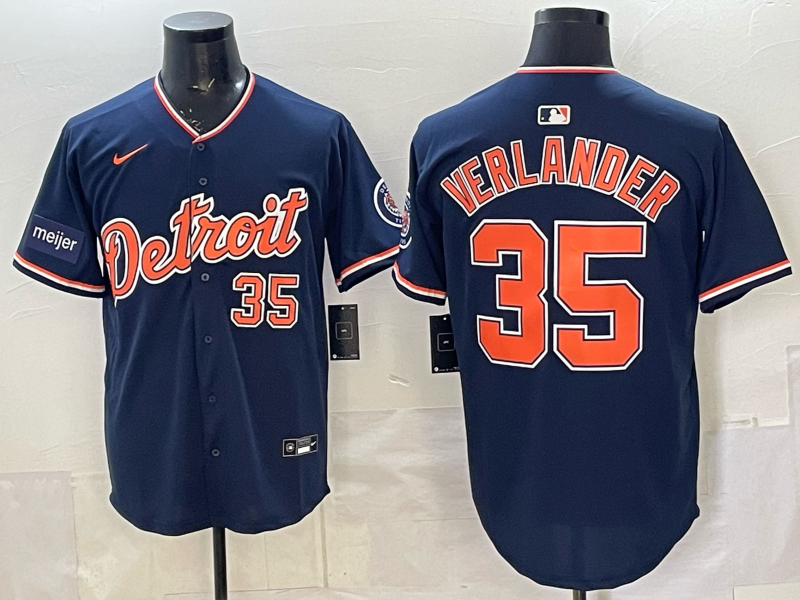 Detroit Tigers 35 Verlander Navy Cool Base Men Jersey