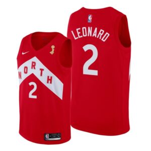 Raptors 2 Kawhi Leonard Red 2019 Finals Champions Earned Men Jersey