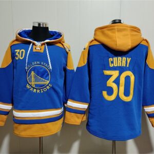 Warriors 30 Stephen Curry Blue Yellow Lace-Up Pullover Hoodie
