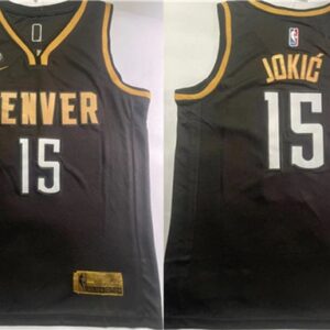Nuggets 15 Nikola Jokic Black With NO.6 Patch Men Jersey