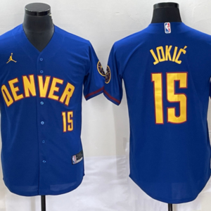 Nuggets 15 Nikola Jokic Blue Baseball Jordan Men Jersey