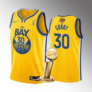 Warriors 30 Stephen Curry Gold 2022 Finals Champions Men Jersey