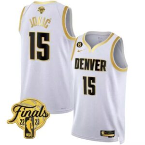 Nuggets 15 Nikola Jokic  White 2023 Finals With NO.6 Patch Men Jersey