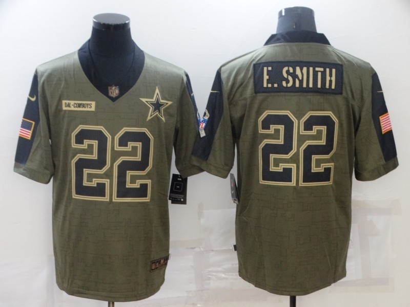 Nike Dallas Cowboys 22 Emmitt Smith 2021 Olive Salute To Service Limited Men Jersey