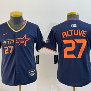 MLB Astros 27 Altuve Navy Nike Cool Base Youth Jersey