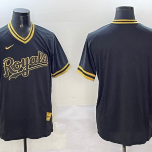 MLB Royals Blank Black Gold Nike Cool Base Men Jersey