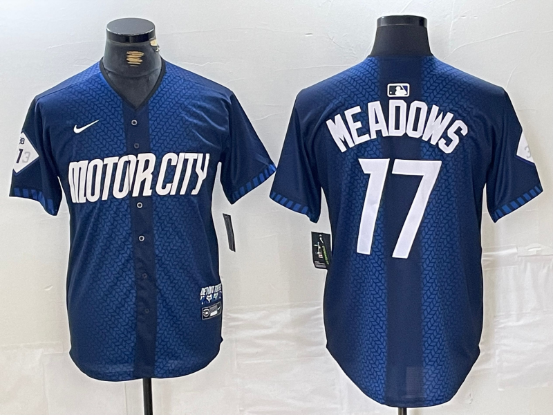 MLB Tigers 17 Meadows Blue 2024 City Connect Nike Cool Base Men Jersey