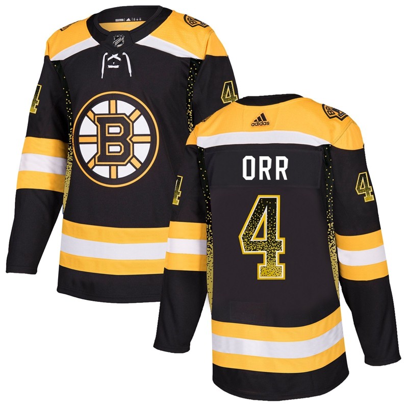 Bruins 4 Bobby Orr Black Drift Fashion Men Jersey