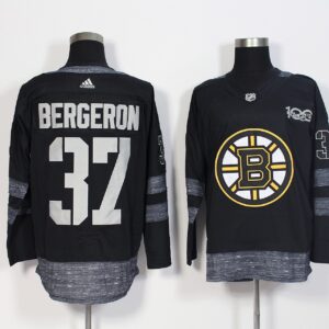 Bruins 37 Patrice Bergeron Black 1917-2017 100th Anniversary Men Jersey