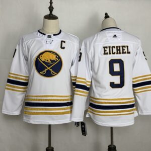 Sabres 9 Jack Eichel White 50th anniversary Youth Jersey