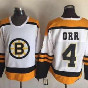 Bruins 4 Bobby Orr Yellow White CCM Throwback Men Jersey