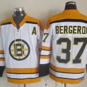 Bruins 37 Patrice Bergeron White CCM Throwback Men Jersey