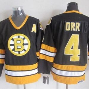 Bruins 4 Bobby Orr Black-Yellow CCM Throwback Men Jersey