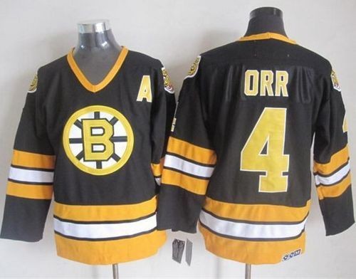 Bruins 4 Bobby Orr Black-Yellow CCM Throwback Men Jersey