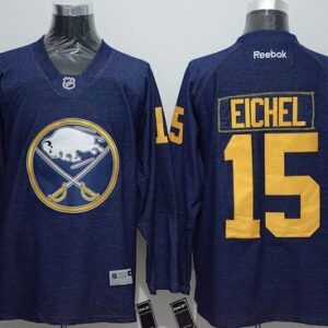 Sabres 15 Jack Eichel Navy Blue Denim Men Jersey