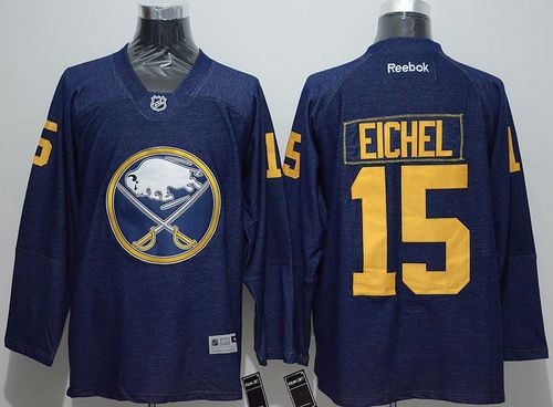 Sabres 15 Jack Eichel Navy Blue Denim Men Jersey