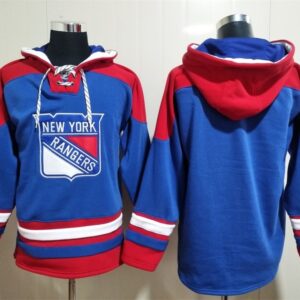 Men's New York Rangers Blank Blue Ageless Must-Have Lace-Up Pullover Hoodie