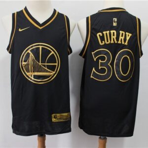 Warriors 30 Stephen Curry Black Gold Men Jersey