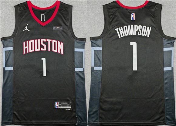 Rockets 1 Amen Thompson Black Statement Edition Jordan Men Jersey