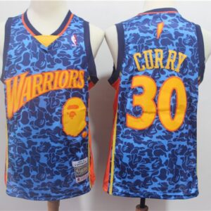 Warriors Bape 30 Stephen Curry Blue Hardwood Classics Men Jersey