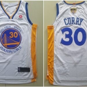 Warriors 30 Stephen Curry 2018 Finals Patch White Men Jersey