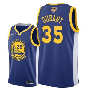Warriors 35 Kevin Durant 2018 Finals Patch Blue Men Jersey